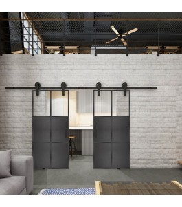 Glasschiebetür BARN-LINE Loft Schwarzeisen Genietet 19 Auf Klarglas