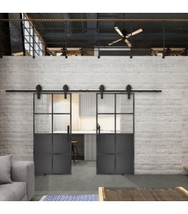 Glasschiebetür BARN-LINE Loft Schwarzeisen Genietet 18 Auf Klarglas