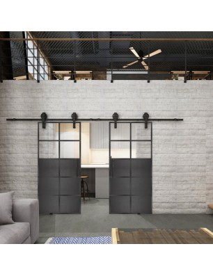 Glasschiebetür BARN-LINE Loft Schwarzeisen Genietet 17 Auf Klarglas