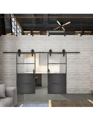 Glasschiebetür BARN-LINE Loft Schwarzeisen Genietet 14 Auf Klarglas