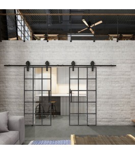 Glasschiebetür BARN-LINE Loft Schwarzeisen Genietet 09 Auf Klarglas