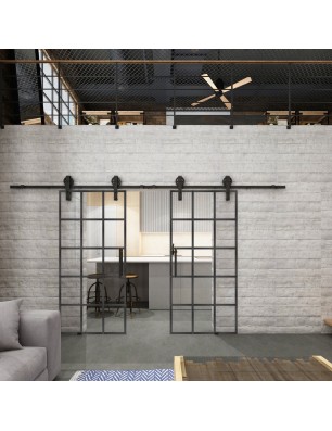Glasschiebetür BARN-LINE Loft Schwarzeisen Genietet 09 Auf Klarglas
