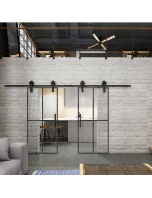 Glasschiebetür BARN-LINE Loft Schwarzeisen Genietet 08 Auf Klarglas