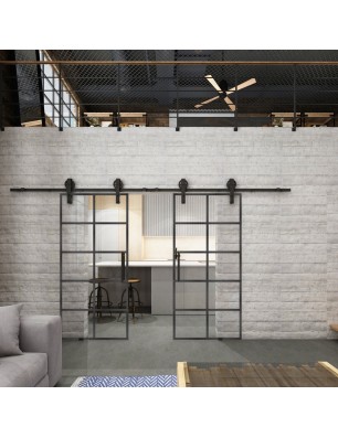Glasschiebetür BARN-LINE Loft Schwarzeisen Genietet 05 Auf Klarglas