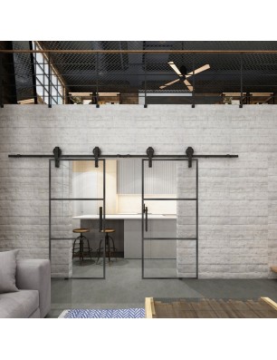 Glasschiebetür BARN-LINE Loft Schwarzeisen Genietet 03 Auf Klarglas