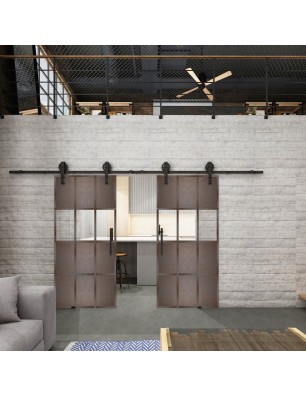 Glasschiebetür BARN-LINE Loft Rosteisen Genietet 32 Auf Klarglas