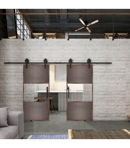 Glasschiebetür BARN-LINE Loft Rosteisen Genietet 27 Auf Klarglas