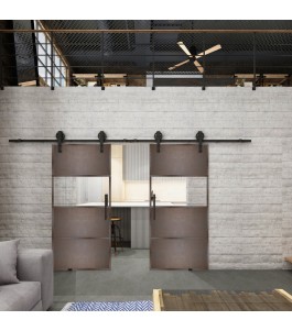 Glasschiebetür BARN-LINE Loft Rosteisen Genietet 26 Auf Klarglas