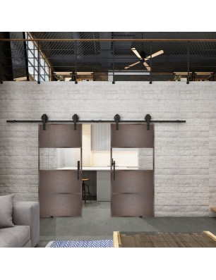 Glasschiebetür BARN-LINE Loft Rosteisen Genietet 26 Auf Klarglas