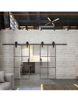 Glasschiebetür BARN-LINE Loft Rosteisen Genietet 07 Auf Klarglas