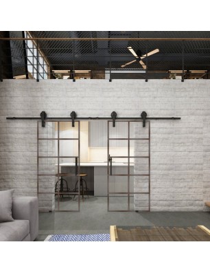 Glasschiebetür BARN-LINE Loft Rosteisen Genietet 05 Auf Klarglas