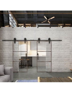 Glasschiebetür BARN-LINE Loft Rosteisen Genietet 03 Auf Klarglas