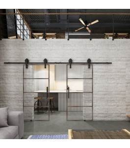 Glasschiebetür BARN-LINE Loft Rosteisen Genietet 02 Auf Klarglas