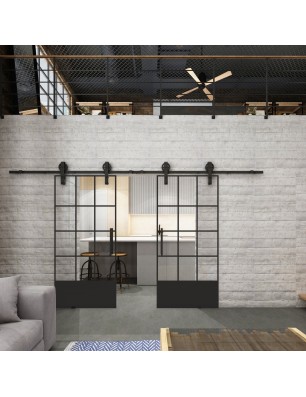 Glasschiebetür BARN-LINE Loft Schwarzlack 37 Auf Klarglas