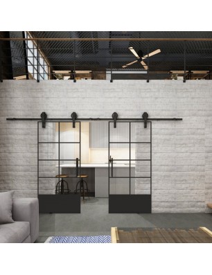 Glasschiebetür BARN-LINE Loft Schwarzlack 34 Auf Klarglas