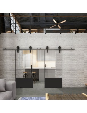 Glasschiebetür BARN-LINE Loft Schwarzlack 32 Auf Klarglas