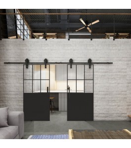 Glasschiebetür BARN-LINE Loft Schwarzlack 28 Auf Klarglas