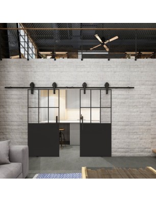 Glasschiebetür BARN-LINE Loft Schwarzlack 28 Auf Klarglas