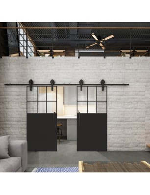 Glasschiebetür BARN-LINE Loft Schwarzlack 27 Auf Klarglas