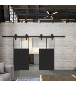 Glasschiebetür BARN-LINE Loft Schwarzlack 25 Auf Klarglas