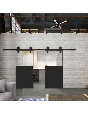 Glasschiebetür BARN-LINE Loft Schwarzlack 22 Auf Klarglas