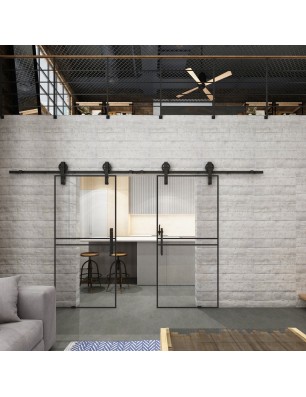 Glasschiebetür BARN-LINE Loft Schwarzlack 18 Auf Klarglas