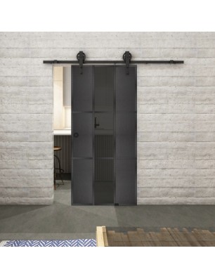 Glasschiebetür BARN-LINE Loft Schwarzeisen Genietet 36 Auf Grauglas