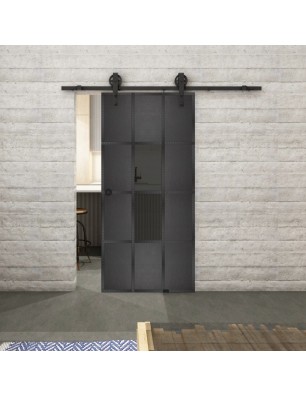 Glasschiebetür BARN-LINE Loft Schwarzeisen Genietet 35 Auf Grauglas