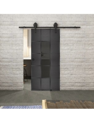 Glasschiebetür BARN-LINE Loft Schwarzeisen Genietet 34 Auf Grauglas