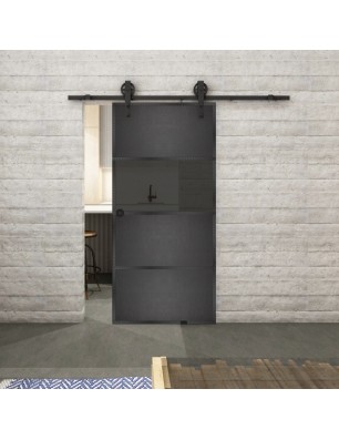Glasschiebetür BARN-LINE Loft Schwarzeisen Genietet 26 Auf Grauglas