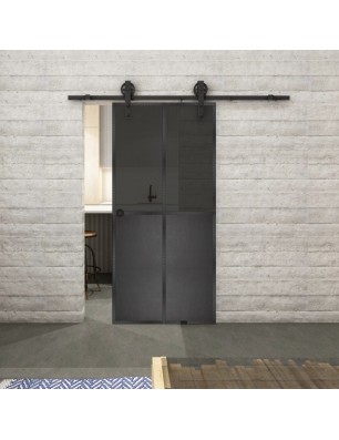 Glasschiebetür BARN-LINE Loft Schwarzeisen Genietet 20 Auf Grauglas