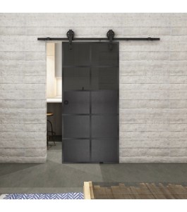 Glasschiebetür BARN-LINE Loft Schwarzeisen Genietet 17 Auf Grauglas