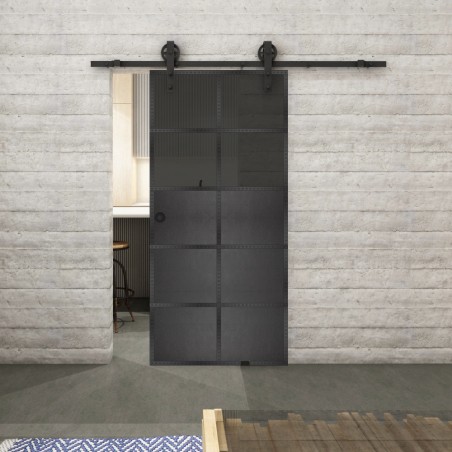 Glasschiebetür BARN-LINE Loft Schwarzeisen Genietet 17 Auf Grauglas