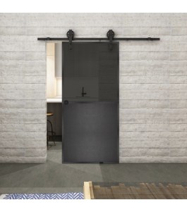 Glasschiebetür BARN-LINE Loft Schwarzeisen Genietet 16 Auf Grauglas