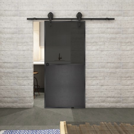 Glasschiebetür BARN-LINE Loft Schwarzeisen Genietet 16 Auf Grauglas