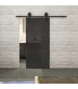 Glasschiebetür BARN-LINE Loft Schwarzeisen Genietet 03 Auf Grauglas