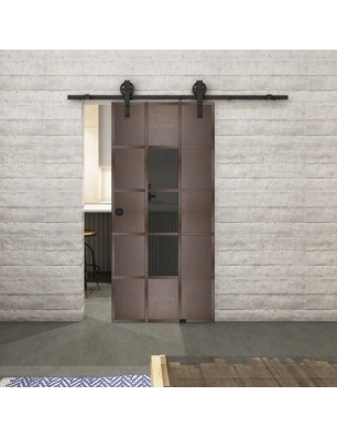 Glasschiebetür BARN-LINE Loft Rosteisen Genietet 34 Auf Grauglas