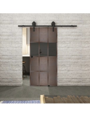 Glasschiebetür BARN-LINE Loft Rosteisen Genietet 32 Auf Grauglas