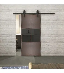 Glasschiebetür BARN-LINE Loft Rosteisen Genietet 30 Auf Grauglas