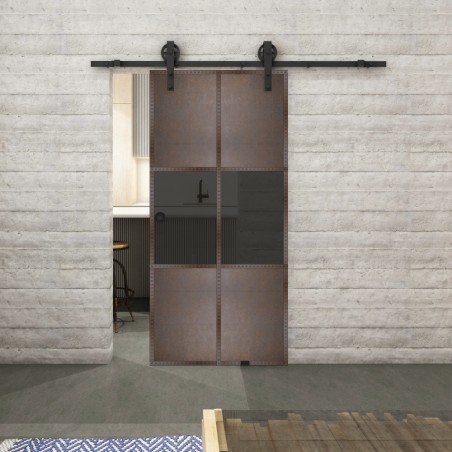 Glasschiebetür BARN-LINE Loft Rosteisen Genietet 30 Auf Grauglas