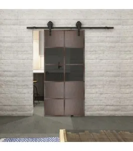 Glasschiebetür BARN-LINE Loft Rosteisen Genietet 28 Auf Grauglas