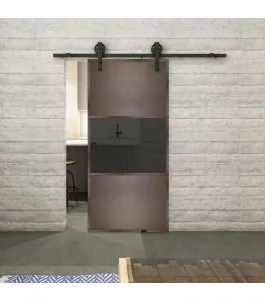 Glasschiebetür BARN-LINE Loft Rosteisen Genietet 27 Auf Grauglas