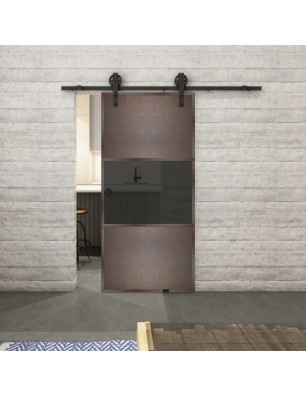 Glasschiebetür BARN-LINE Loft Rosteisen Genietet 27 Auf Grauglas
