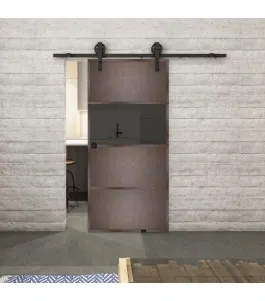 Glasschiebetür BARN-LINE Loft Rosteisen Genietet 26 Auf Grauglas