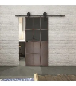 Glasschiebetür BARN-LINE Loft Rosteisen Genietet 22 Auf Grauglas