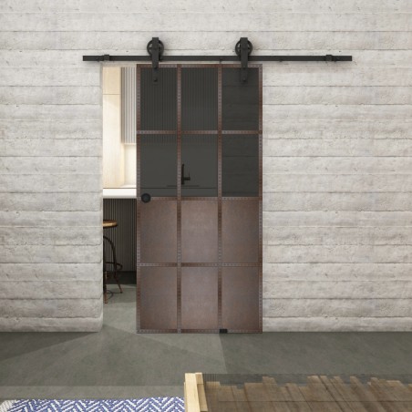 Glasschiebetür BARN-LINE Loft Rosteisen Genietet 22 Auf Grauglas