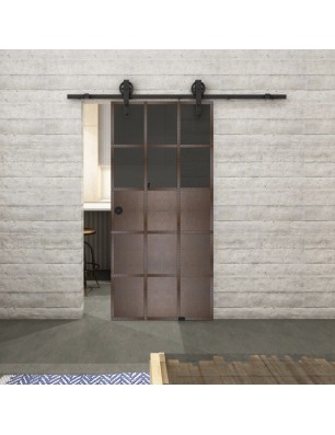 Glasschiebetür BARN-LINE Loft Rosteisen Genietet 21 Auf Grauglas