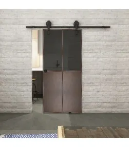 Glasschiebetür BARN-LINE Loft Rosteisen Genietet 20 Auf Grauglas
