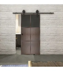 Glasschiebetür BARN-LINE Loft Rosteisen Genietet 19 Auf Grauglas
