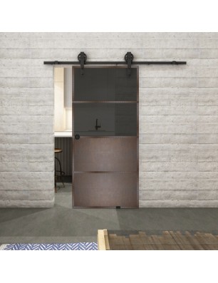 Glasschiebetür BARN-LINE Loft Rosteisen Genietet 14 Auf Grauglas